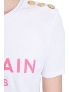 T-shirt In White Cotton Balmain T-shirt In White Cotton - Blanc/rose