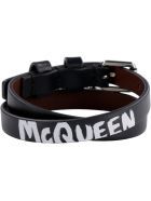 Alexander McQueen Leather Bracelet With Metal Logo Pendant And Skull Alexander McQueen Leather Bracelet With Metal Logo Pendant And Skull - black