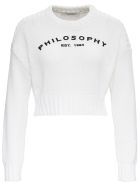 Philosophy di Lorenzo Serafini Cotton Blend Short Sweater With Logo Philosophy di Lorenzo Serafini Cotton Blend Short Sweater With Logo - White
