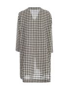 Daniela Gregis Checked 100% Wool High Neck Long Coat Daniela Gregis Checked 100% Wool High Neck Long Coat - Light Natural Black Check