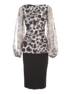 La Petit Robe Di Chiara Boni Printed Dress Boat Neck Voille Sleeve La Petit Robe Di Chiara Boni Printed Dress Boat Neck Voille Sleeve - Tsavo Black