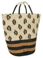 Sensi Studio Patterned Detail Weaved Tote Sensi Studio Patterned Detail Weaved Tote - Natural/Black/Ochre