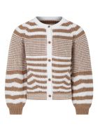 Douuod Multicolor Cardigan For Girl With Stripes Douuod Multicolor Cardigan For Girl With Stripes - Ivory