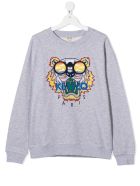 Kenzo Kids Sweatshirt With Tiger Embroidery And Logo Kenzo Kids Sweatshirt With Tiger Embroidery And Logo - Grey