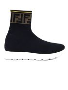 Fendi Black Stretch-mesh Junior High-top Sneakers Fendi Black Stretch-mesh Junior High-top Sneakers - Bicolore