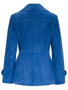 Alberta Ferretti Double-breasted Jacket In Blue Suede Leather Alberta Ferretti Double-breasted Jacket In Blue Suede Leather - Blu
