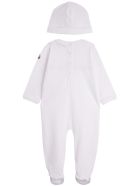 Moncler Onesie And Hat Suit In White Jersey Moncler Onesie And Hat Suit In White Jersey - White