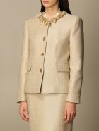 Boutique Moschino Blazer Moschino Boutique Crewneck Jacket In Mat Boutique Moschino Blazer Moschino Boutique Crewneck Jacket In Mat - Beige