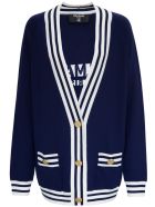 Balmain Blue Cardigan In Wool Blend With Back Logo Balmain Blue Cardigan In Wool Blend With Back Logo - Blu