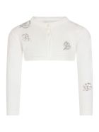 Simonetta White Cardigan For Girl With Flowers Simonetta White Cardigan For Girl With Flowers - White