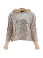 Click to view more detailed imagery on our partner's website Pinko Knit Hoodie With Sequins In Platino (Beige)