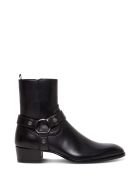 Saint Laurent Wyatt Ankle Boots In Black Leather Saint Laurent Wyatt Ankle Boots In Black Leather - Black