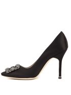 Manolo Blahnik Hangisi Black Satin & Leather Pumps Manolo Blahnik Hangisi Black Satin & Leather Pumps - Black