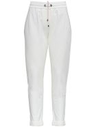 Brunello Cucinelli White Jersey Trousers With Monile Profiles Brunello Cucinelli White Jersey Trousers With Monile Profiles - WHITE