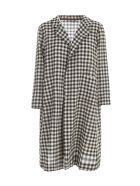 Daniela Gregis Checked 100% Wool High Neck Long Coat Daniela Gregis Checked 100% Wool High Neck Long Coat - Light Natural Black Check