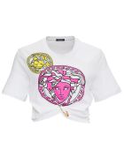 Versace Cropped T-shirt With Medusa Amplified Print Versace Cropped T-shirt With Medusa Amplified Print - White