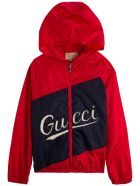 Red And Blue Nylon Jacket With Logo Gucci Red And Blue Nylon Jacket With Logo