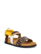 Fendi Ff Leather And Fabric Sandals Fendi Ff Leather And Fabric Sandals - Brown