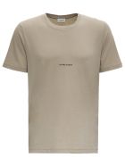 Saint Laurent Beige Jersey T-shirt With Logo Print Saint Laurent Beige Jersey T-shirt With Logo Print - Beige