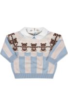 Light Blue And Beige Sweater With Bears For Baby Boy Fendi Light Blue And Beige Sweater With Bears For Baby Boy - Azzurro