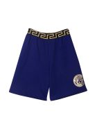 Young Versace Blue Shorts With Golden Details Young Versace Blue Shorts With Golden Details - Bluette/oro