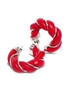 Bottega Veneta Hoop Earrings In Nappa And Silver Bottega Veneta Hoop Earrings In Nappa And Silver - Red