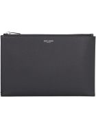 Saint Laurent Logo Detail Flat Leather Pouch Saint Laurent Logo Detail Flat Leather Pouch - black