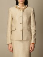 Boutique Moschino Blazer Moschino Boutique Crewneck Jacket In Mat Boutique Moschino Blazer Moschino Boutique Crewneck Jacket In Mat - Beige