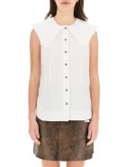 Ganni Sleeveless Shirt With Over Peter Pan Collar Ganni Sleeveless Shirt With Over Peter Pan Collar - Bianco