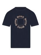 Hugo Boss Blue T-shirt For Boy With Logos Hugo Boss Blue T-shirt For Boy With Logos - Blue