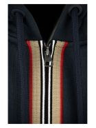 Burberry Lexington - Cotton Sweatshirt With Hood And Iconic Striped Detail Burberry Lexington - Cotton Sweatshirt With Hood And Iconic Striped Detail - Navy