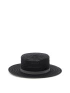 Maison Michel Kiki Canotier Hat In Woven Hemp Maison Michel Kiki Canotier Hat In Woven Hemp - BLACK (Black)