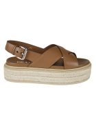Prada Side Buckled Wedge Sandals Prada Side Buckled Wedge Sandals - Cognac