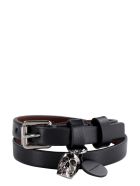 Alexander McQueen Leather Bracelet With Metal Logo Pendant And Skull Alexander McQueen Leather Bracelet With Metal Logo Pendant And Skull - black