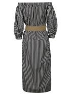 Stripe Print Off-shoulder Dress Brunello Cucinelli Stripe Print Off-shoulder Dress - Nero