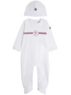 Moncler Onesie And Hat Suit In White Jersey Moncler Onesie And Hat Suit In White Jersey - White