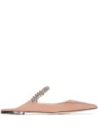 Jimmy Choo Bing Flat Leather Mules With Crystal Insert Jimmy Choo Bing Flat Leather Mules With Crystal Insert - Pink