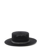 Maison Michel Kiki Canotier Hat In Woven Hemp Maison Michel Kiki Canotier Hat In Woven Hemp - BLACK (Black)