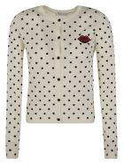 RED Valentino Lip Embroidered Polka-dot Cardigan RED Valentino Lip Embroidered Polka-dot Cardigan - Ivory