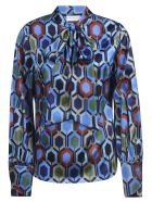 Printed Bow Silk Shirt Eddy Monetti Printed Bow Silk Shirt - Fantasy