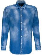 Dsquared2 Denim Shirt With Paint Splatters Detail Dsquared2 Denim Shirt With Paint Splatters Detail - Blu