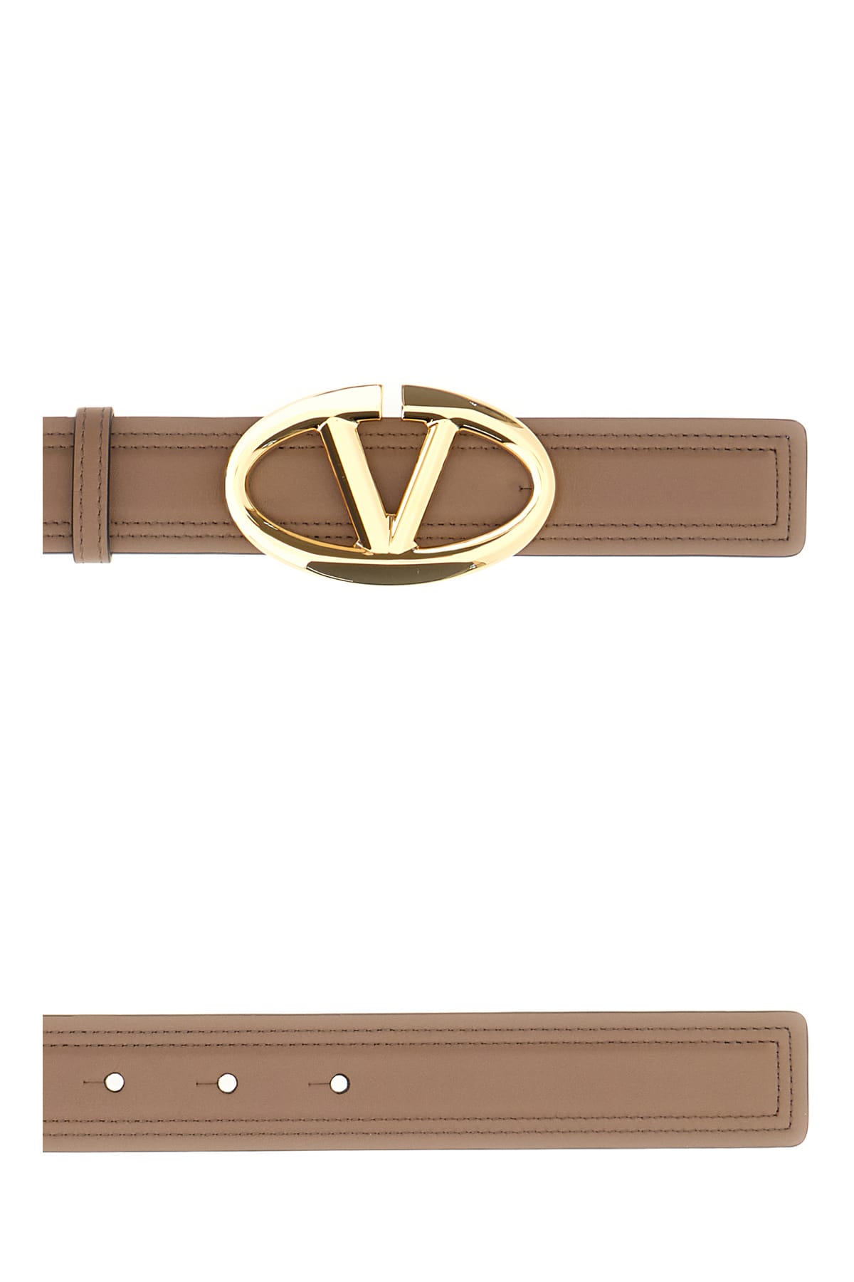 【関税&送料込】Valentino Garavani Ivory Leather Belt Valentino Garavani - VLogo Light Ivory & Rose Leather Belt