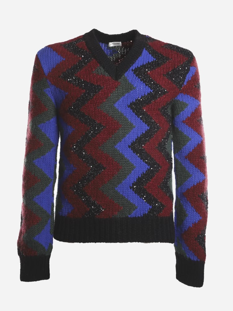 SAINT LAURENT◆21AW/ジャガード/ニット・セーター(厚手)/XS/モヘア/GRN/花柄/689908 Saint Laurent Sweater With Jacquard Workmanship And Zig Zag