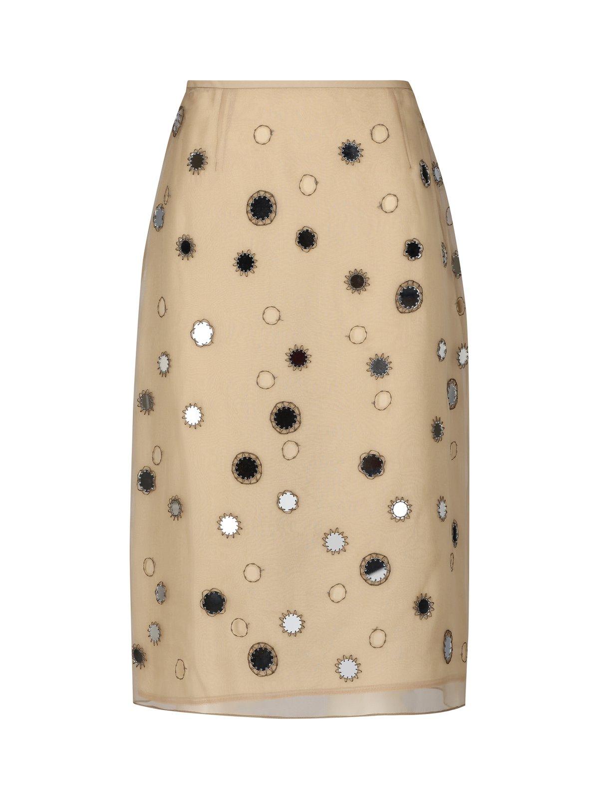 Prada Beige Silk Midi Skirt With Mirrors | italist