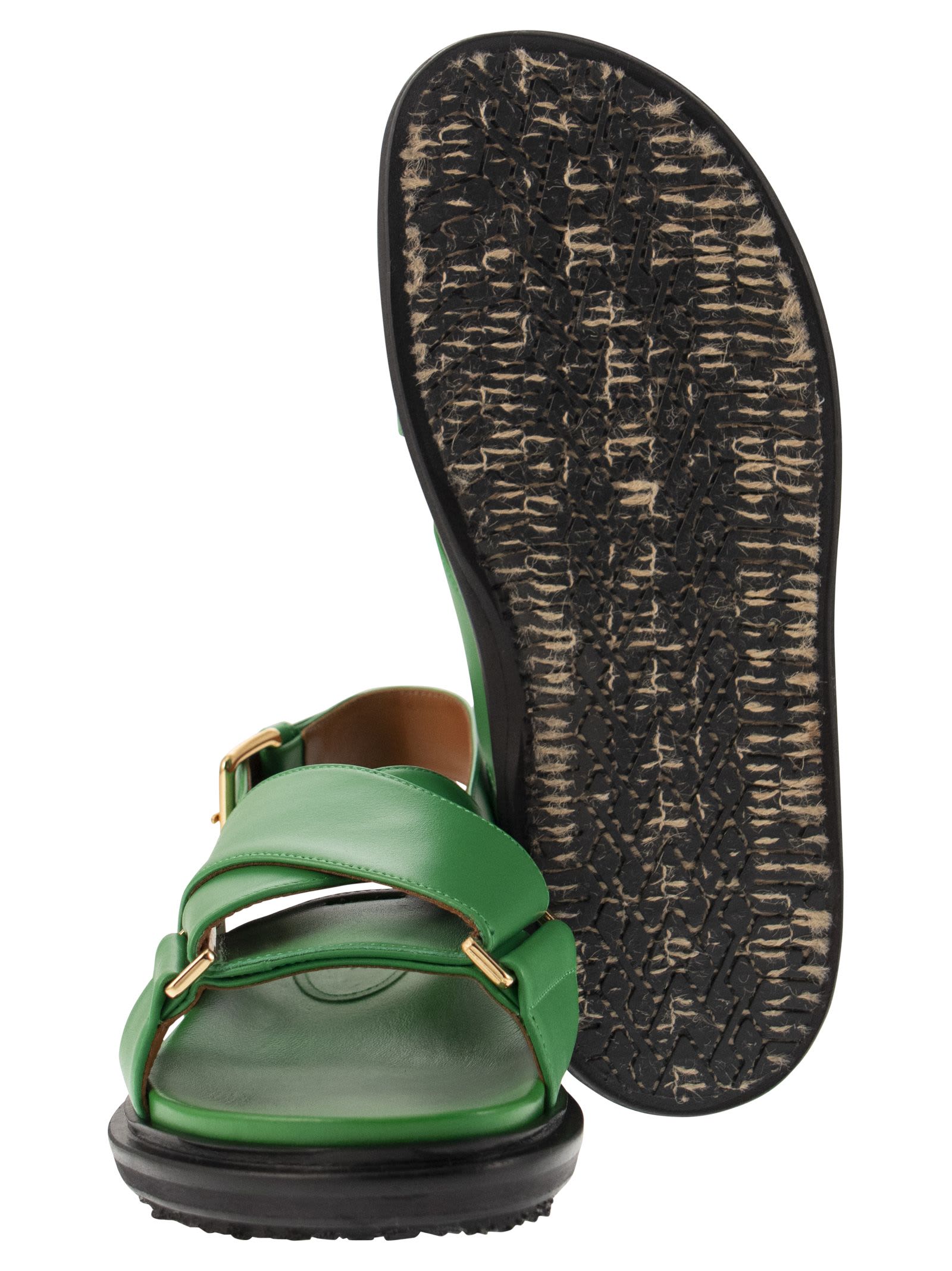 Marni Green Leather Fussbett Sandals | italist