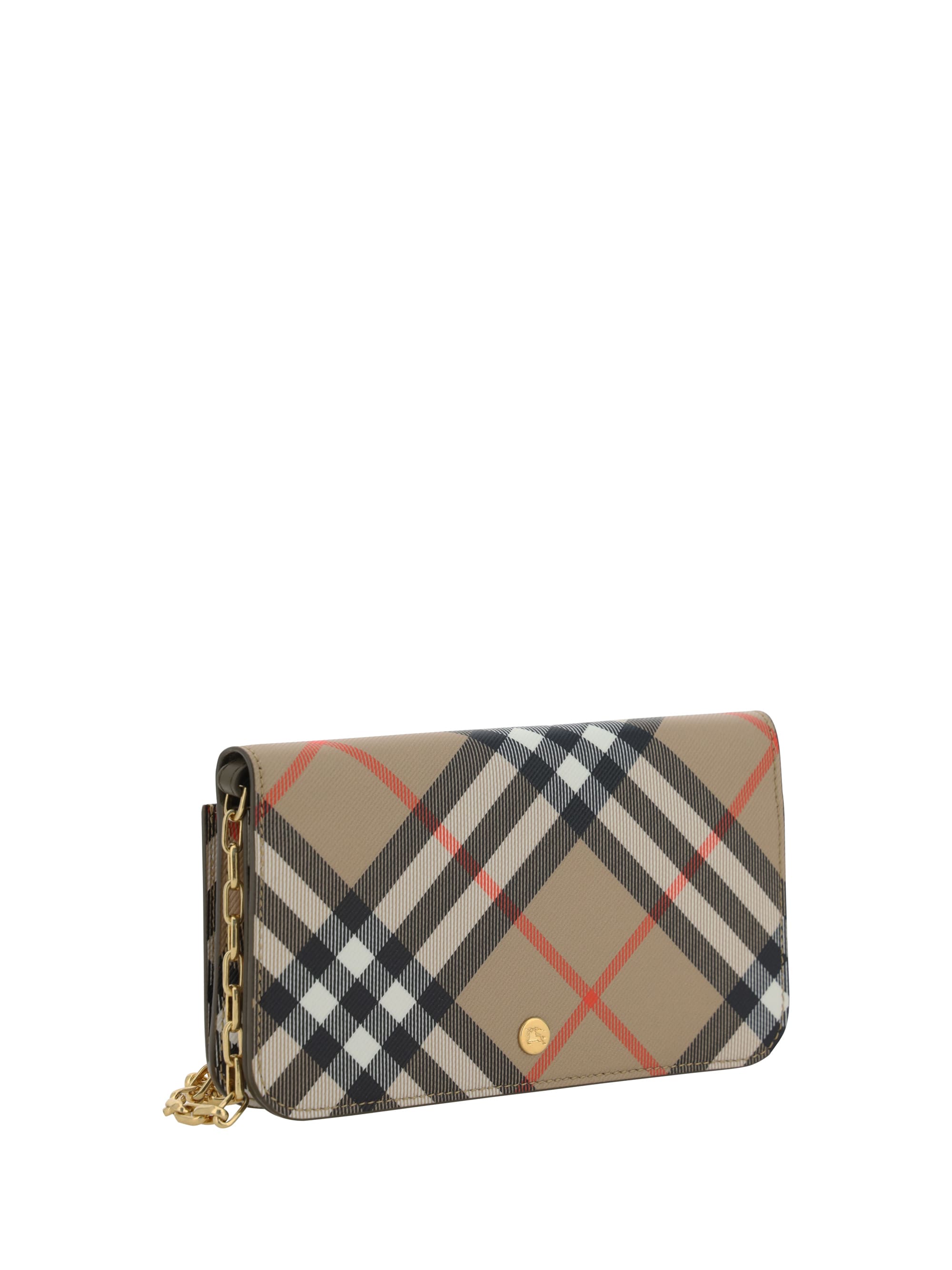 BURBERRY チェックハタンハックルヘルト 8103017 B9368 Burberry Beige Check Fabric Wallet on Chain - LOZURI – LOZURI®