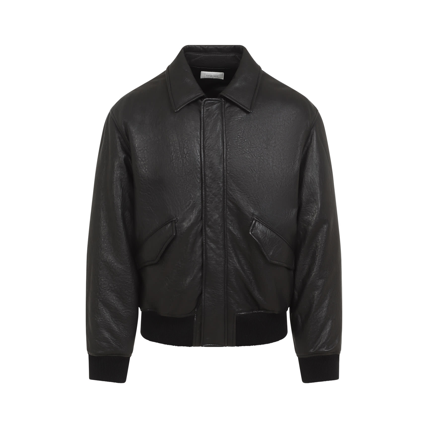 ブルゾン Saint Laurent Black wool blend bomber jacket SAINT LAURENT - Teddy Leather-Trimmed Metallic Virgin Wool