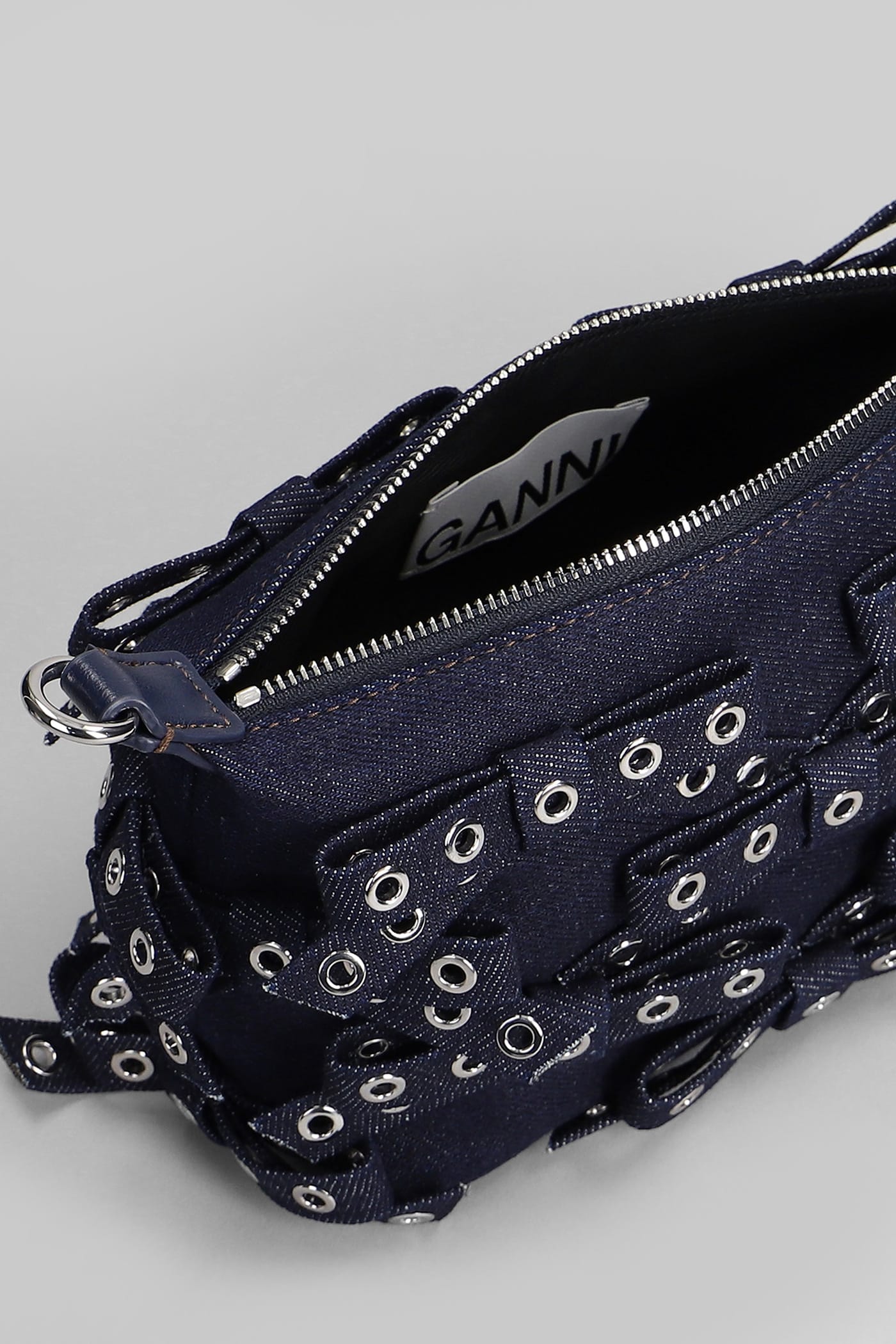 Ganni Butterfly Small Hand Bag In Blue Cotton | italist