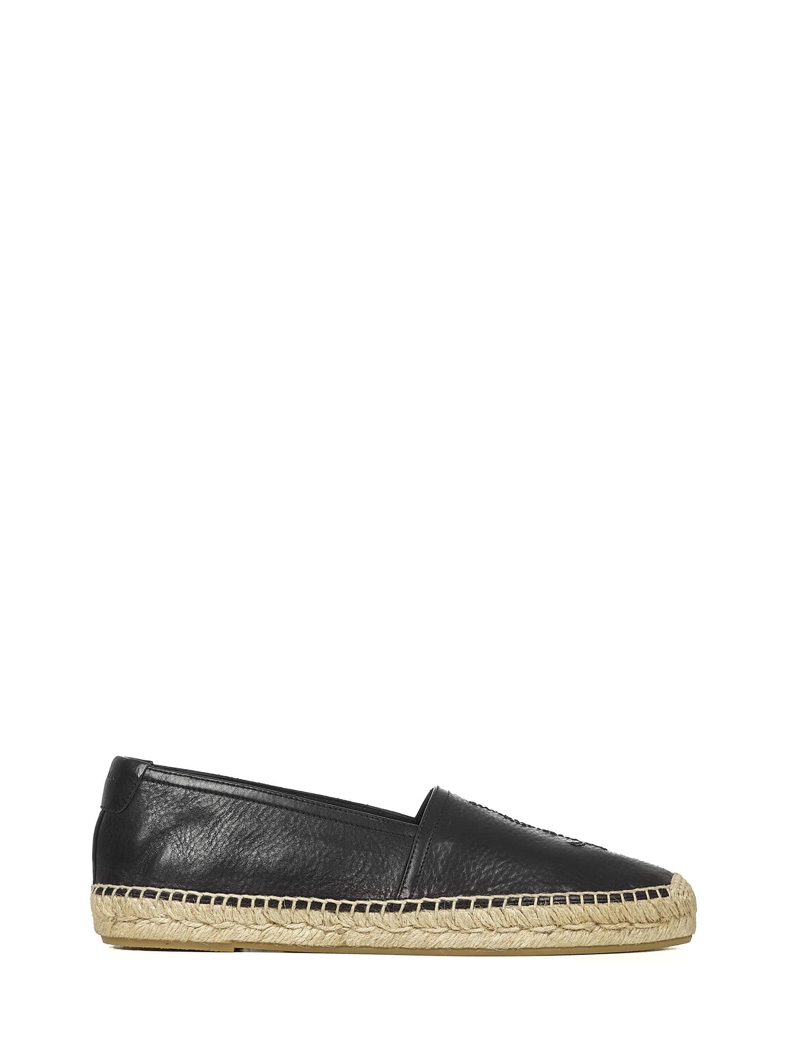 Saint Laurent Black Leather Monogram Espadrilles | italist