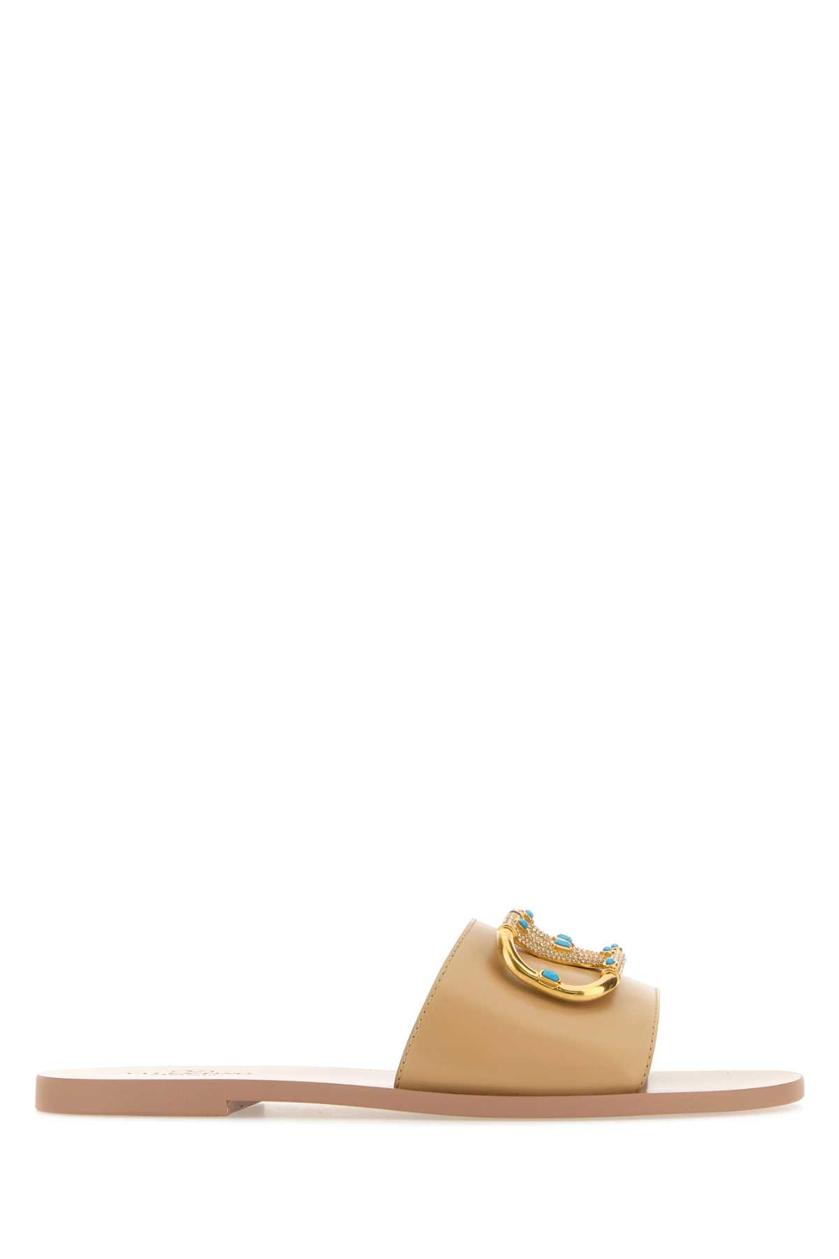 サンダル・ミュール Valentino Garavani Beige Leather Vlogo Slippers Valentino Garavani Beige Leather Vlogo Slippers | italist
